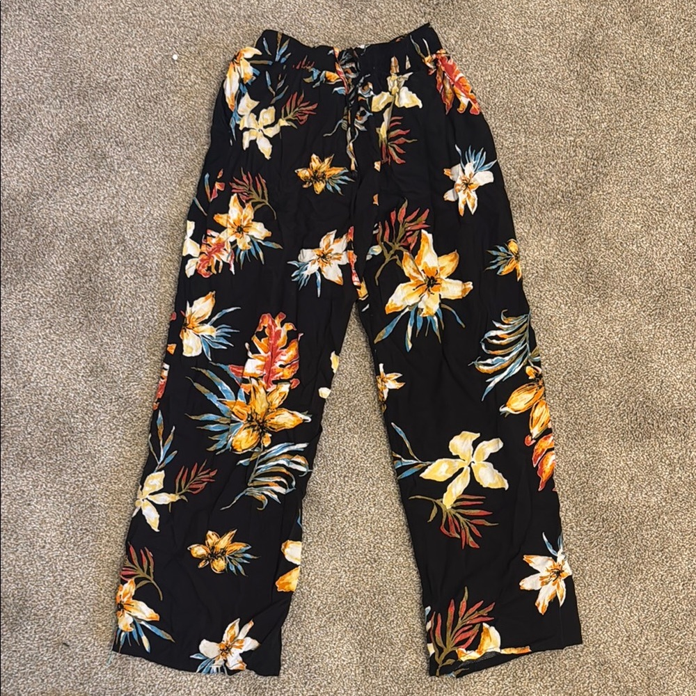 Floral Black Straight Leg Pants